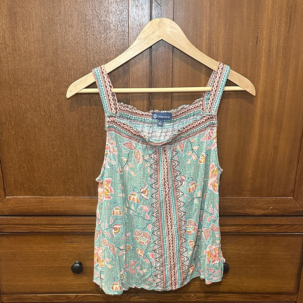 Democracy Floral Camisole in Teal and Coral